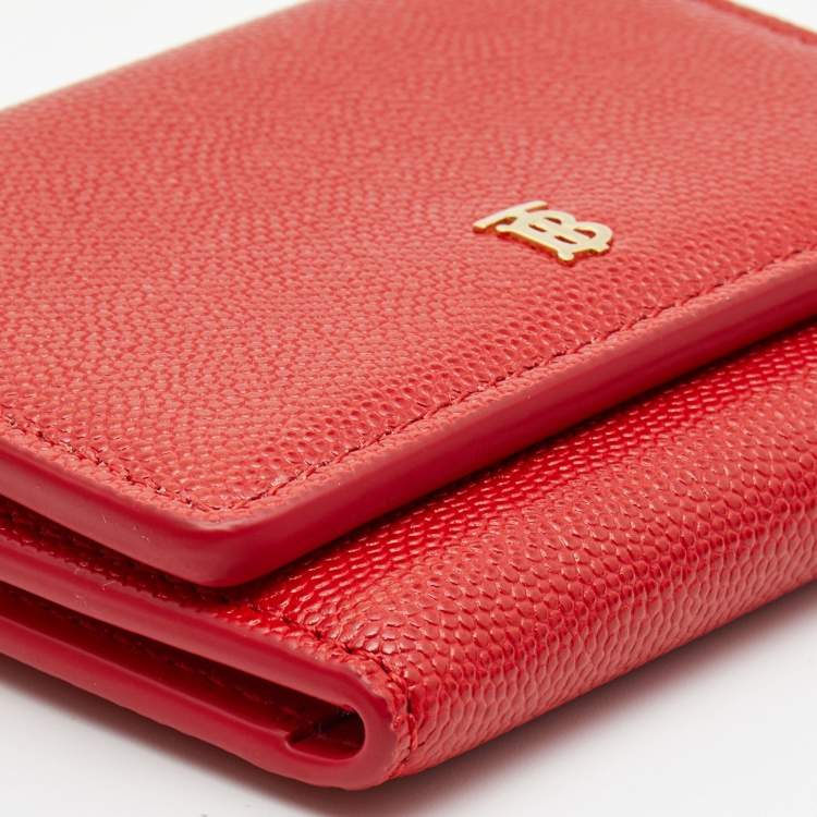 Pre Owned Burberry Red Leather TB Sidney Trifold Card Case