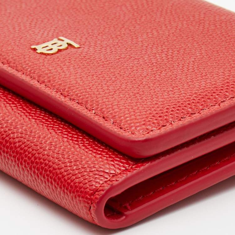 Pre Owned Burberry Red Leather TB Sidney Trifold Card Case