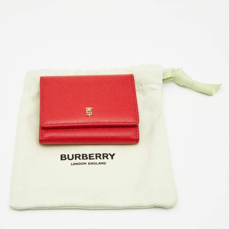 Pre Owned Burberry Red Leather TB Sidney Trifold Card Case