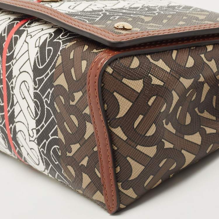 Pre Owned Burberry Brown TB Monogram Coated Canvas and Leather Hackberry Crossbody Bag