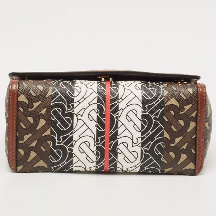Pre Owned Burberry Brown TB Monogram Coated Canvas and Leather Hackberry Crossbody Bag