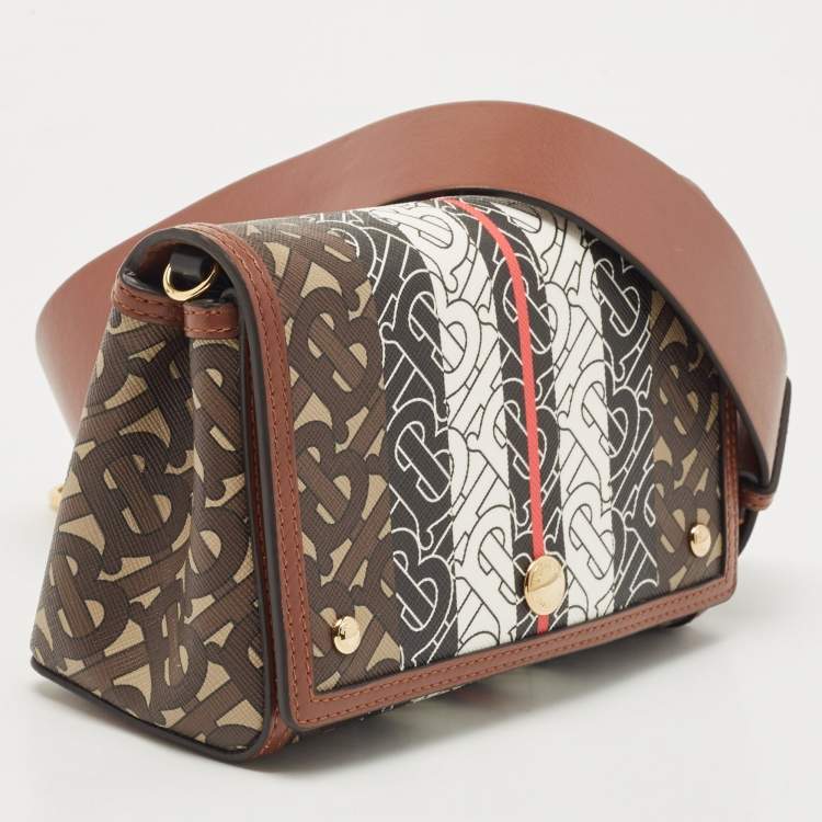 Pre Owned Burberry Brown TB Monogram Coated Canvas and Leather Hackberry Crossbody Bag