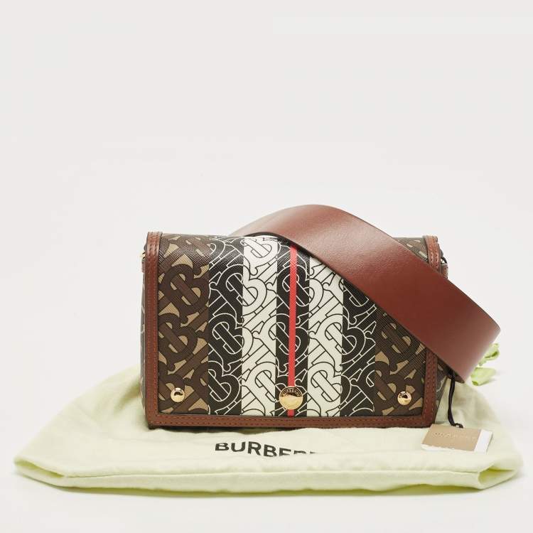 Pre Owned Burberry Brown TB Monogram Coated Canvas and Leather Hackberry Crossbody Bag