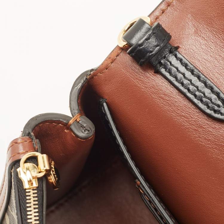 Pre Owned Burberry Brown TB Monogram Coated Canvas and Leather Hackberry Crossbody Bag