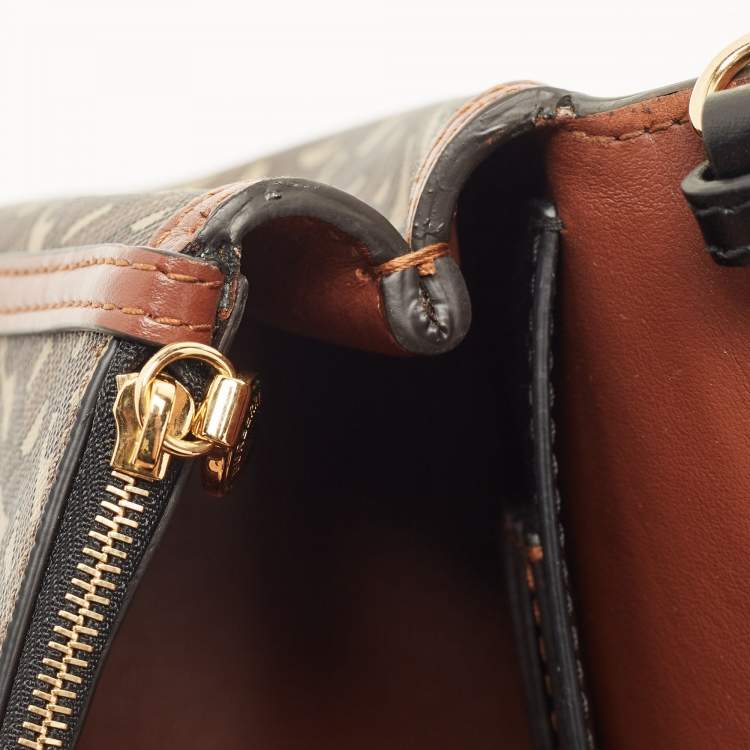 Pre Owned Burberry Brown TB Monogram Coated Canvas and Leather Hackberry Crossbody Bag
