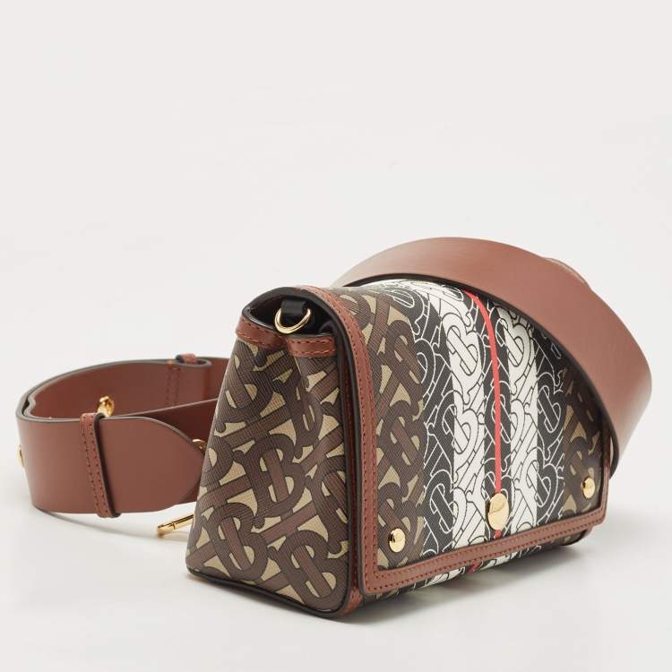 Pre Owned Burberry Brown TB Monogram Coated Canvas and Leather Hackberry Crossbody Bag