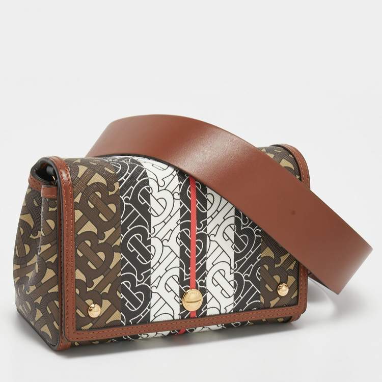 Pre Owned Burberry Brown TB Monogram Coated Canvas and Leather Hackberry Crossbody Bag