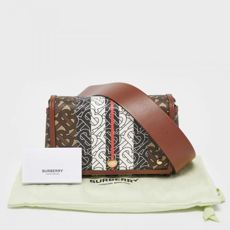 Pre Owned Burberry Brown TB Monogram Coated Canvas and Leather Hackberry Crossbody Bag