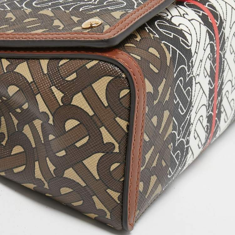 Pre Owned Burberry Brown TB Monogram Coated Canvas and Leather Hackberry Crossbody Bag