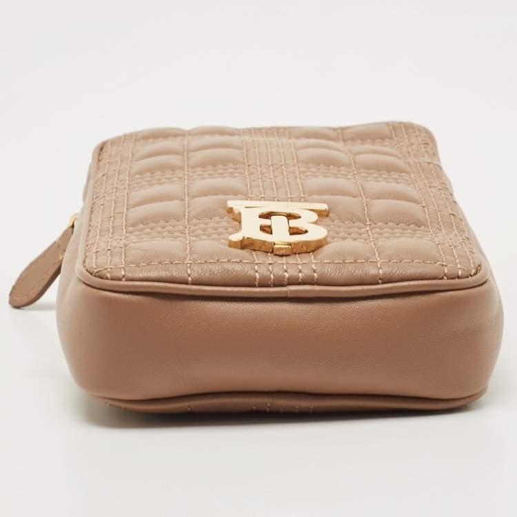 Pre Owned Burberry Brown Quilted Leather Mini Vertical Lola Pouch