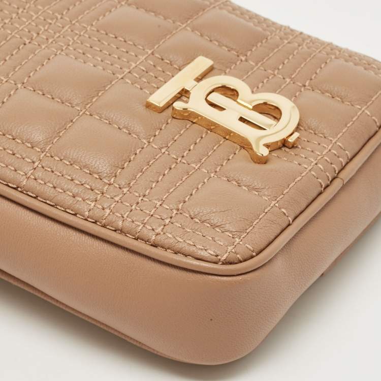 Pre Owned Burberry Brown Quilted Leather Mini Vertical Lola Pouch