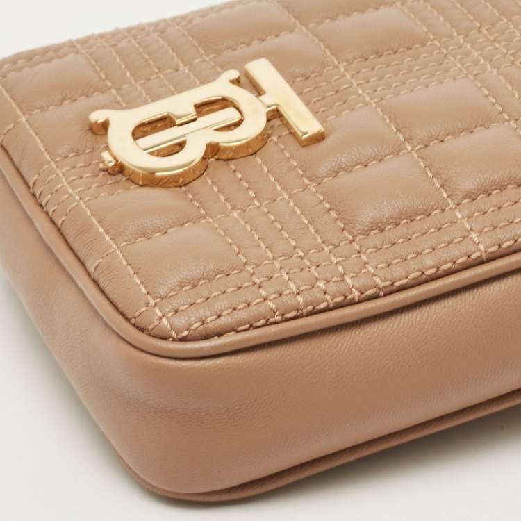 Pre Owned Burberry Brown Quilted Leather Mini Vertical Lola Pouch