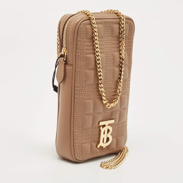 Pre Owned Burberry Brown Quilted Leather Mini Vertical Lola Pouch