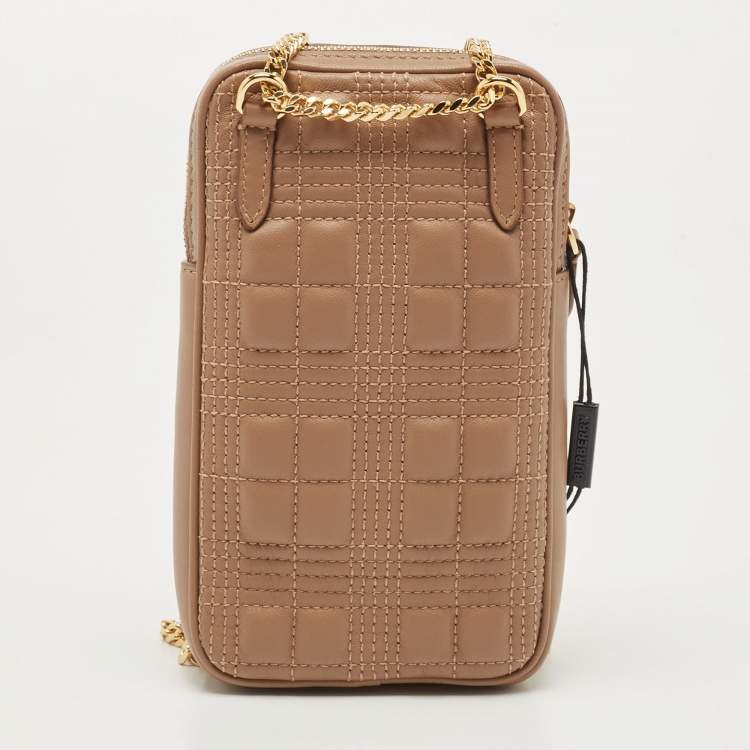 Pre Owned Burberry Brown Quilted Leather Mini Vertical Lola Pouch