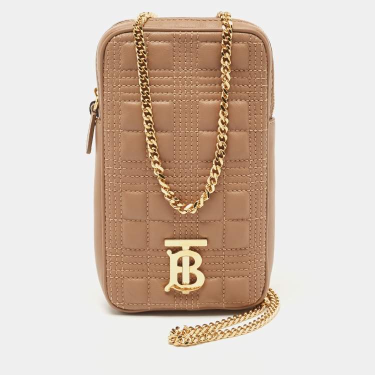 Pre Owned Burberry Brown Quilted Leather Mini Vertical Lola Pouch