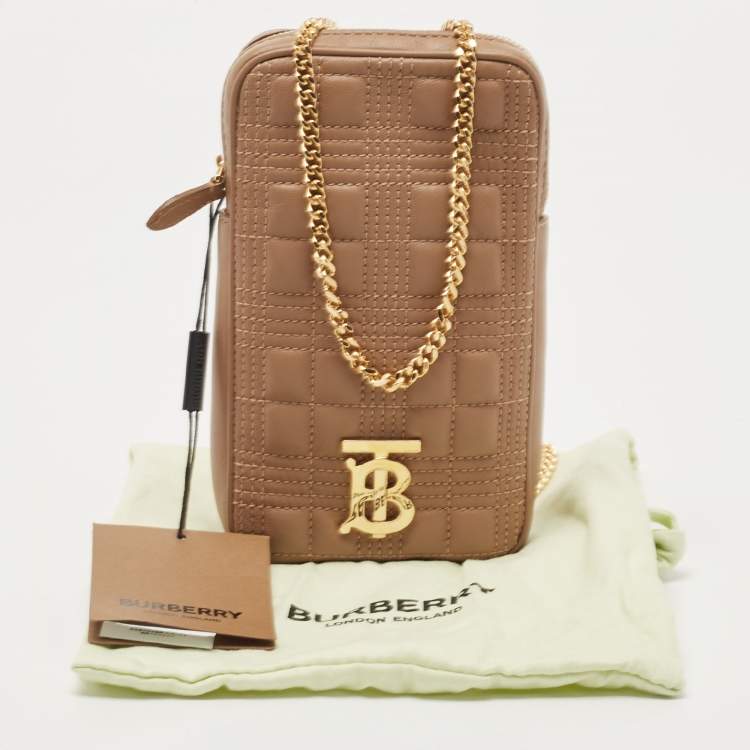 Pre Owned Burberry Brown Quilted Leather Mini Vertical Lola Pouch