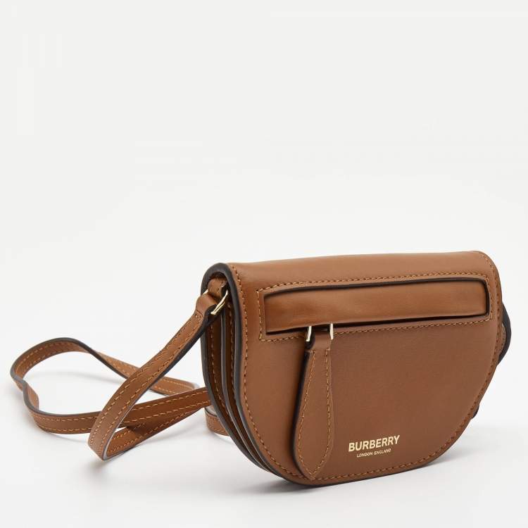 Pre Owned Burberry Brown Leather Micro Olympia Crossbody Bag