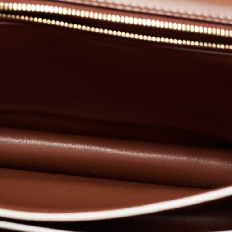 Pre Owned Burberry Brown/White Suede and Leather Medium TB Shoulder Bag