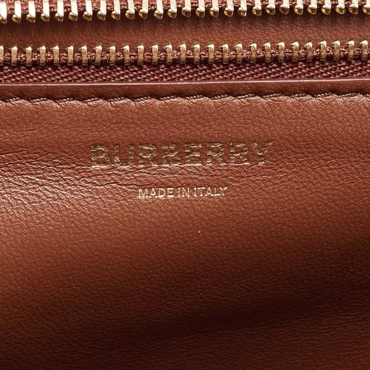 Pre Owned Burberry Brown/White Suede and Leather Medium TB Shoulder Bag