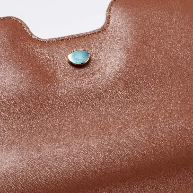 Pre Owned Burberry Brown/White Suede and Leather Medium TB Shoulder Bag