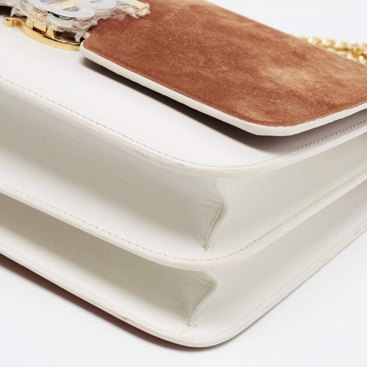 Pre Owned Burberry Brown/White Suede and Leather Medium TB Shoulder Bag