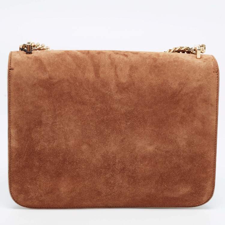 Pre Owned Burberry Brown/White Suede and Leather Medium TB Shoulder Bag