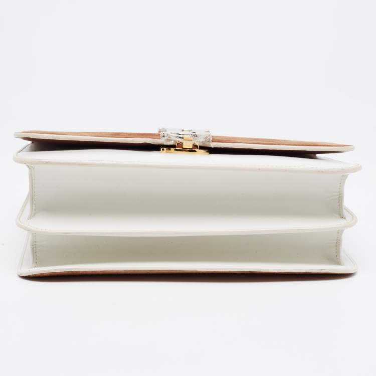 Pre Owned Burberry Brown/White Suede and Leather Medium TB Shoulder Bag