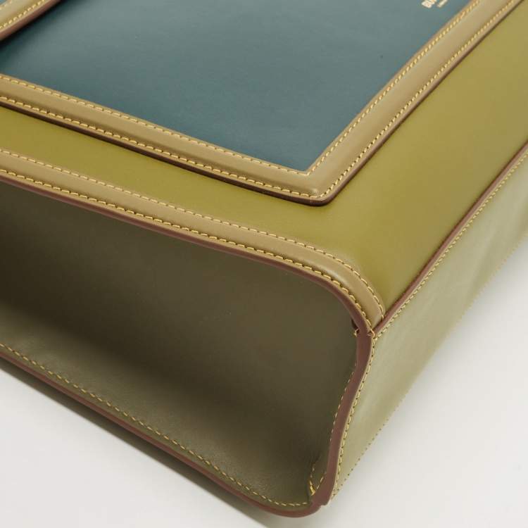 Pre Owned Burberry Green/Blue Leather Medium Pocket Bag
