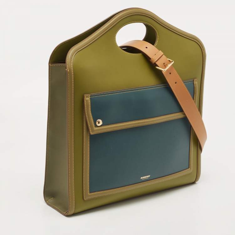 Pre Owned Burberry Green/Blue Leather Medium Pocket Bag