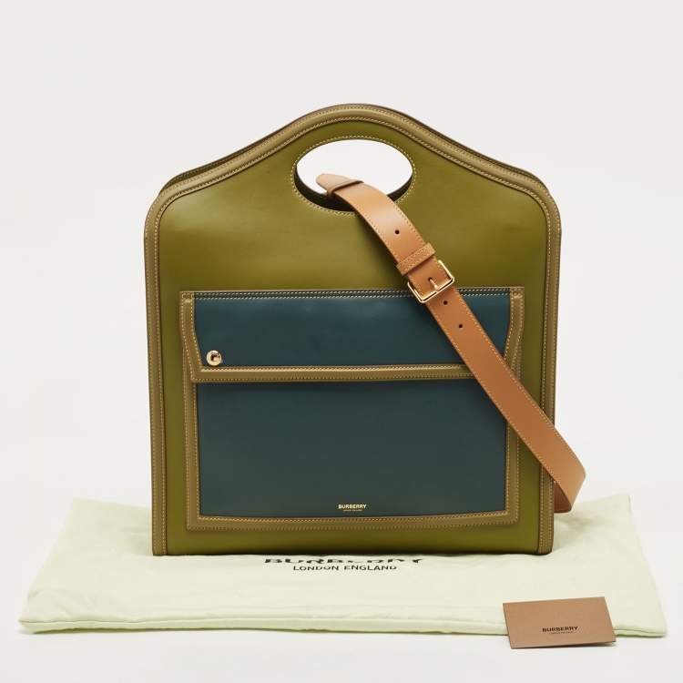 Pre Owned Burberry Green/Blue Leather Medium Pocket Bag