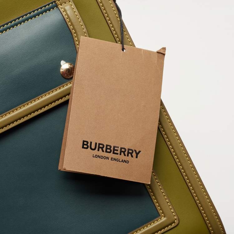 Pre Owned Burberry Green/Blue Leather Medium Pocket Bag