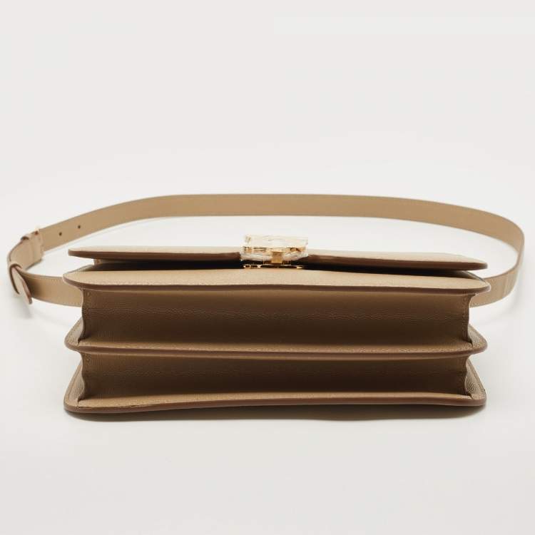 Pre Owned Burberry Beige Grain Leather Medium TB Shoulder Bag