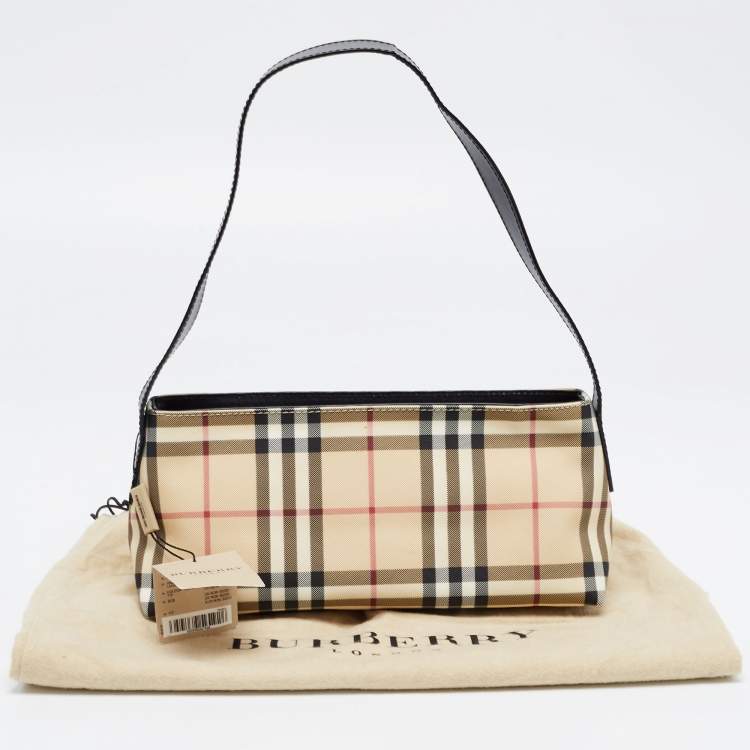Pre Owned Burberry Black/Beige House Check PVC and Leather Monroe Shoulder Bag