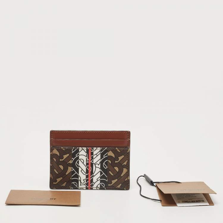 Pre Owned Burberry Brown Bridle Monogram Coated Canvas and Leather Sandon Card Holder 