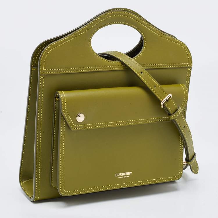 Pre Owned Burberry Junifer Green Leather Mini Pocket Bag
