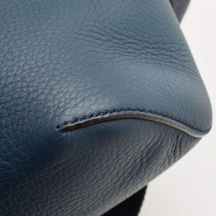 Pre Owned Burberry Blue Leather Large Pocket Messenger Bag