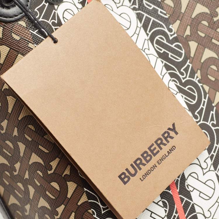 Pre Owned Burberry Black/Brown TB Monogram Coated Canvas and Leather Medium Belt Bag