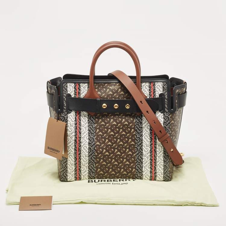 Pre Owned Burberry Black/Brown TB Monogram Coated Canvas and Leather Medium Belt Bag
