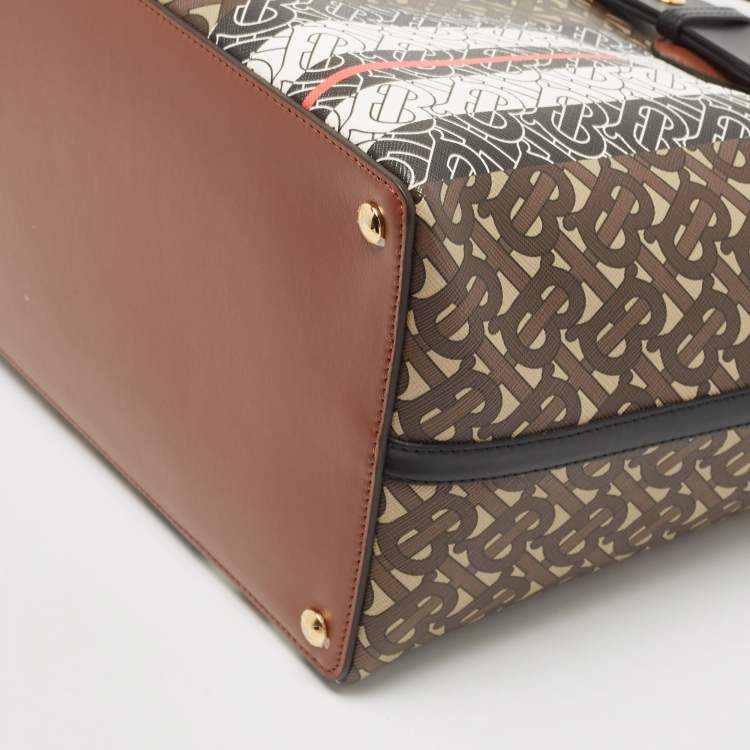 Pre Owned Burberry Black/Brown TB Monogram Coated Canvas and Leather Medium Belt Bag