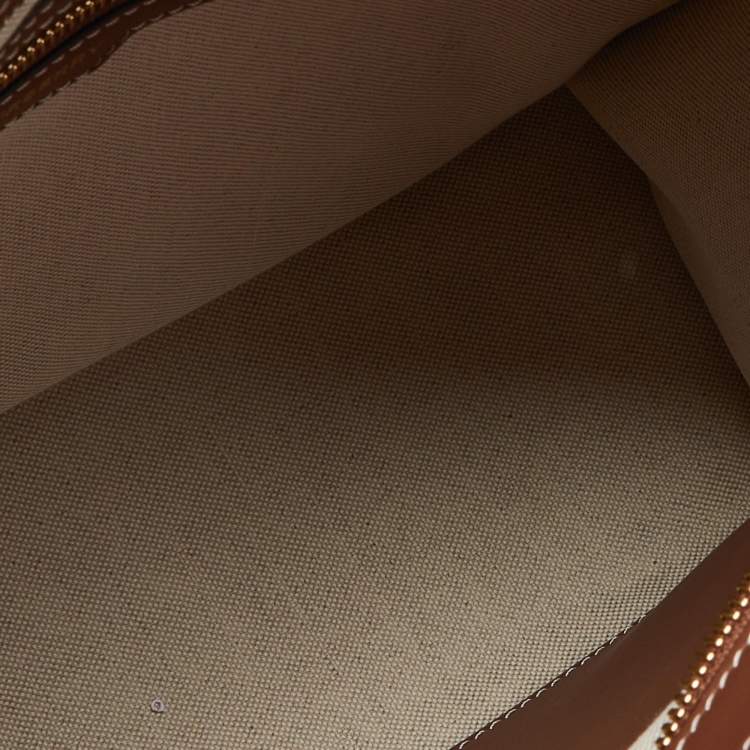 Pre Owned Burberry Brown/Beige Canvas and Leather Small Pocket Tote