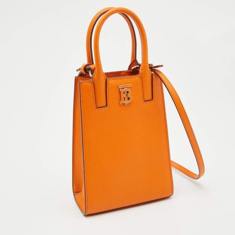 Pre Owned Burberry Orange Leather TB Phone Tote