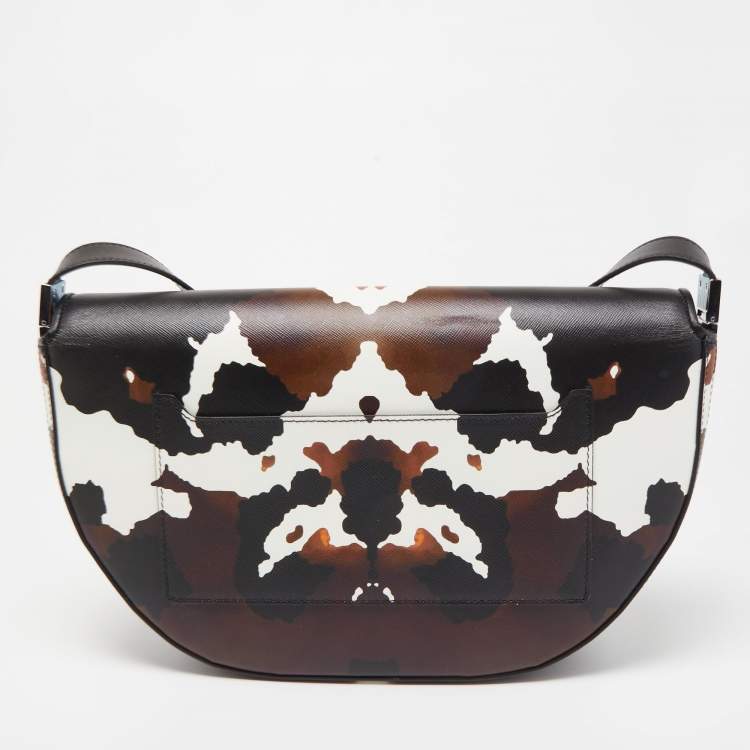 Pre Owned Burberry Black Camouflage Print Leather Medium Olympia Shoulder Bag   