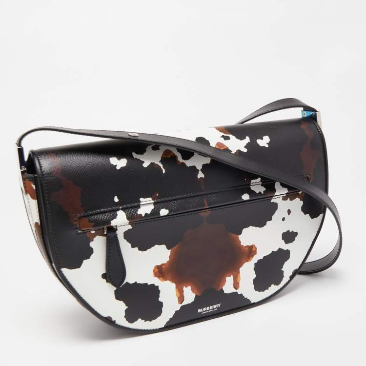 Pre Owned Burberry Black Camouflage Print Leather Medium Olympia Shoulder Bag   