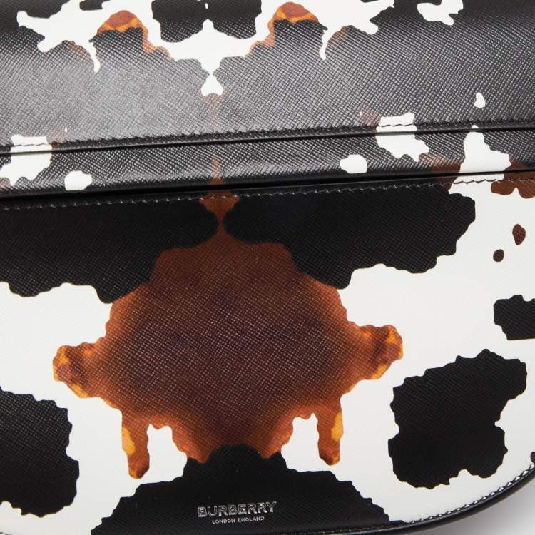 Pre Owned Burberry Black Camouflage Print Leather Medium Olympia Shoulder Bag   