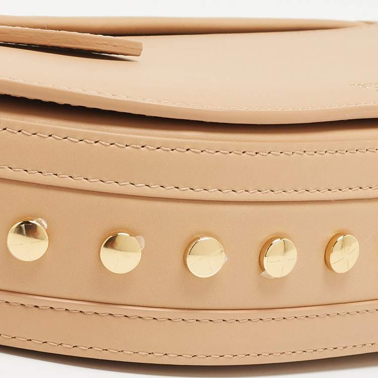 Pre Owned Burberry Beige Leather Small Studded Olympia Shoulder Bag