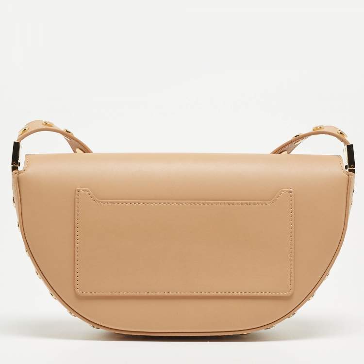 Pre Owned Burberry Beige Leather Small Studded Olympia Shoulder Bag