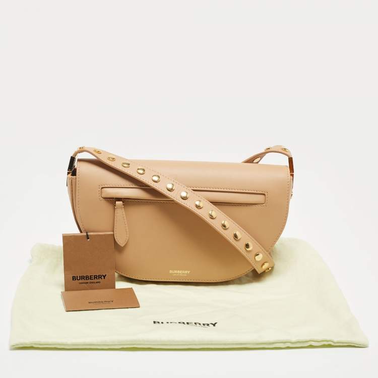 Pre Owned Burberry Beige Leather Small Studded Olympia Shoulder Bag