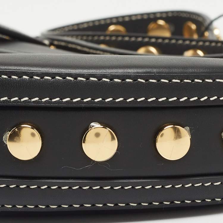 Pre Owned Burberry Black Studded Leather Mini Olympia Zip Shoulder Bag