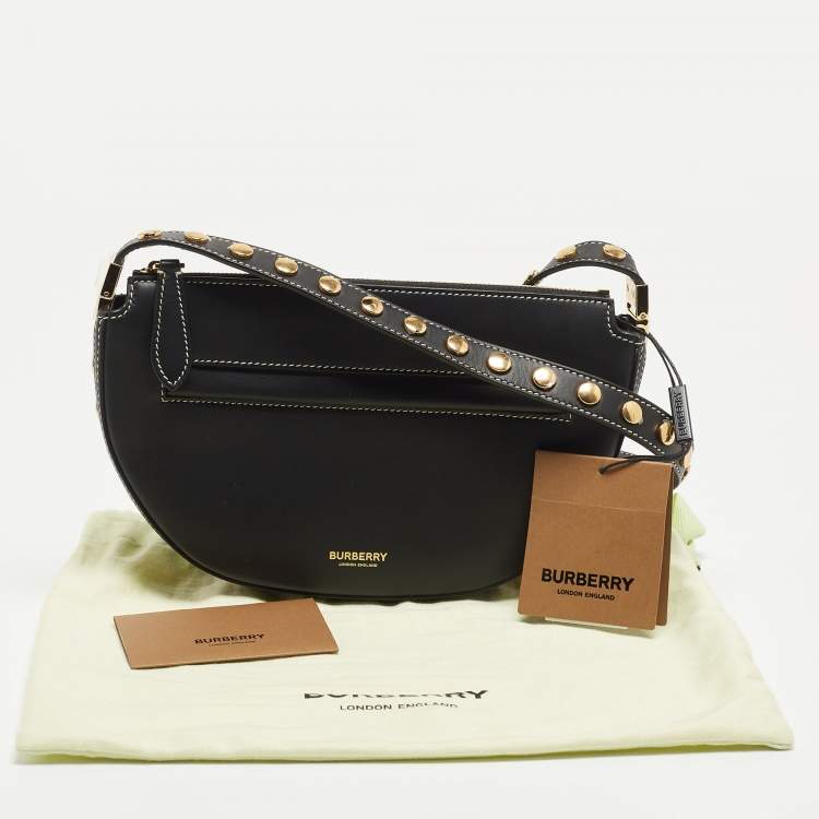 Pre Owned Burberry Black Studded Leather Mini Olympia Zip Shoulder Bag