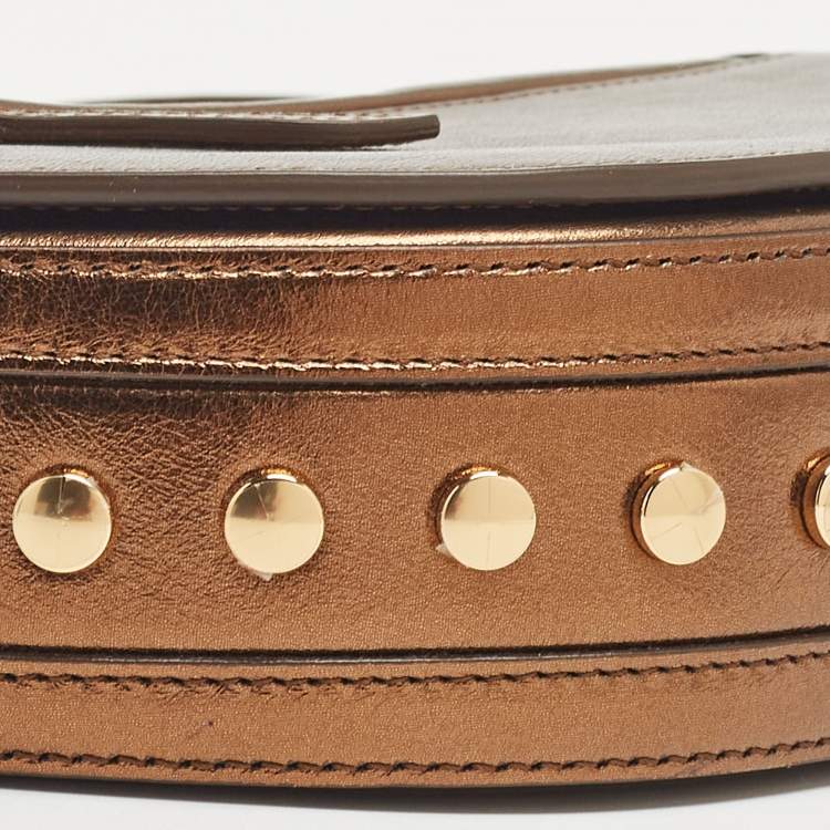 Pre Owned Burberry Bronze Studded Leather Small Olympia Shoulder Bag